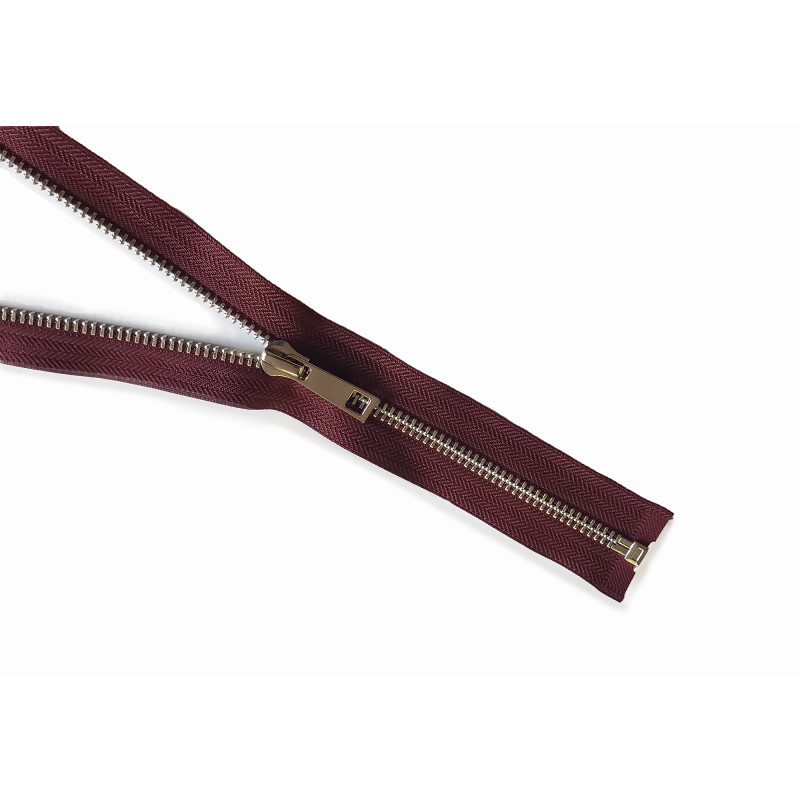 metal zip - burgundy - 50cm - nickel, placed on a white background