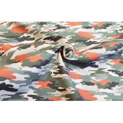 Soft shell fabric- green-orange, the photo shows the fabric with the twist