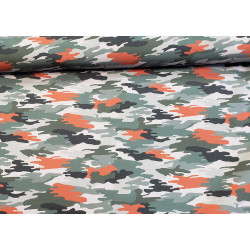 Soft shell fabric- green-orange, the photo shows the wide view of the design