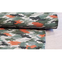 Soft shell fabric- green-orange, the photo shows the fabric with the fold across the frame