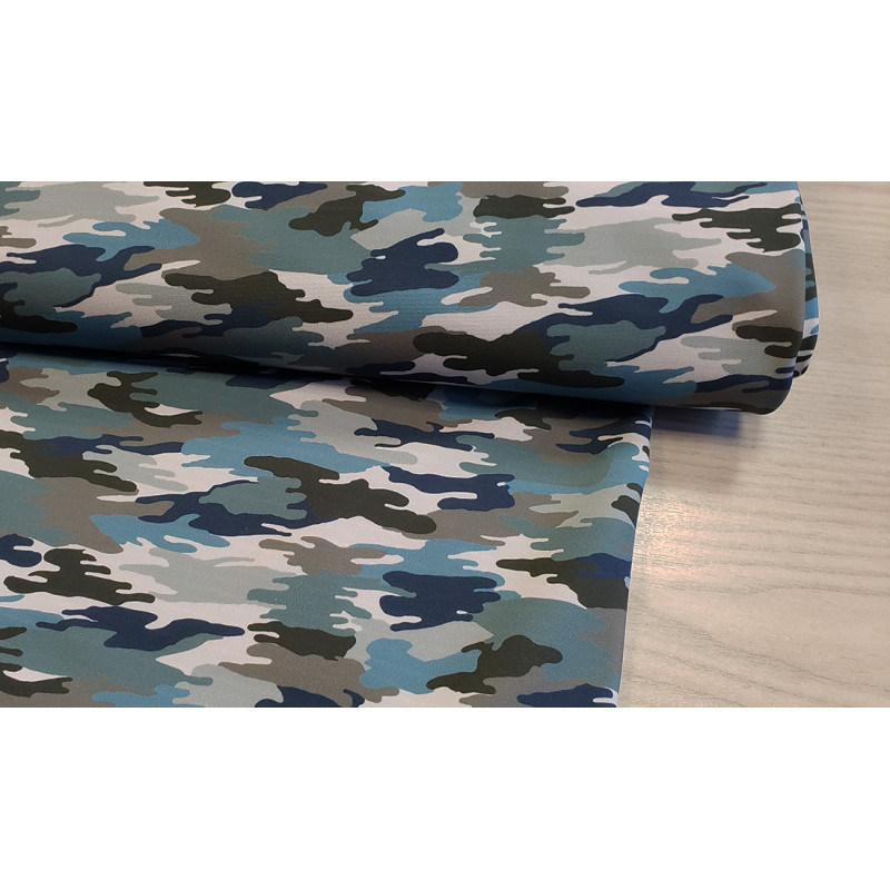 Soft shell fabric- blue- grey, the photo shows the fabric with the fold across the frame