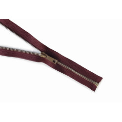 metal zip - burgundy - 50cm - nickel, placed on a white background