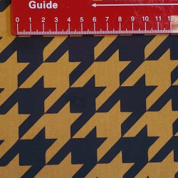 Classic houndstooth design Black&Mustard- velvet fabric, the photo of the fabric with the ruler showing the size of the design