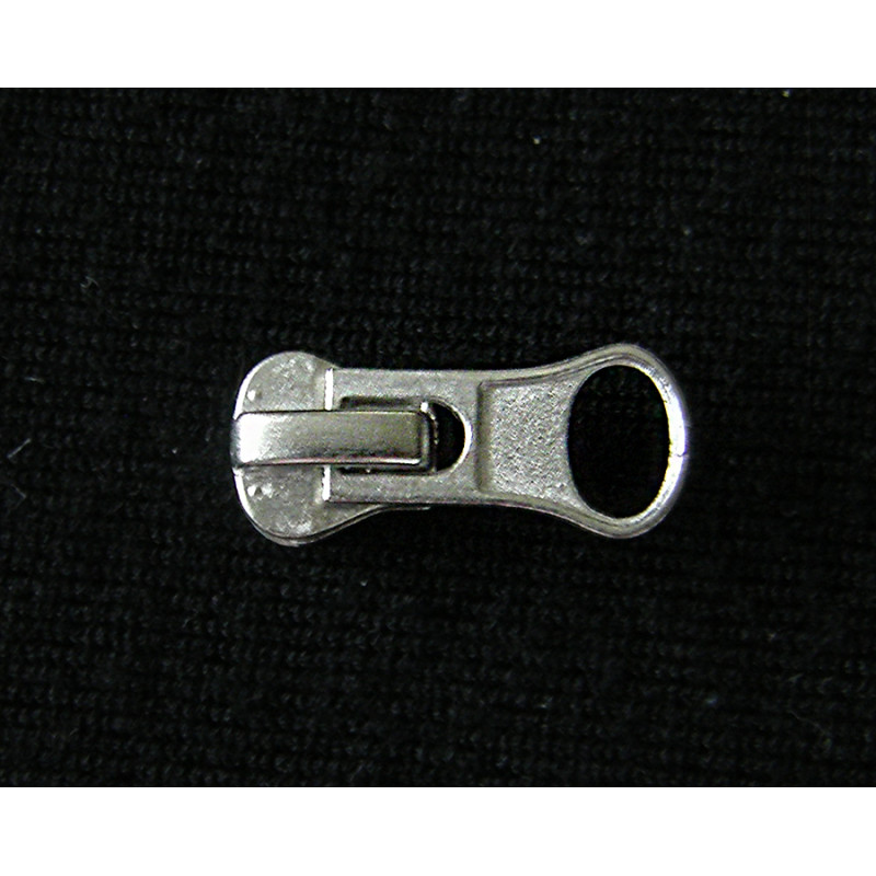 zip slider- metal- size 5 -  silver, placed on a black background