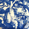 QUIRKY ANIMALS - velvet fabric- navy -  custard background