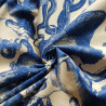 QUIRKY ANIMALS - velvet fabric- navy -  custard background