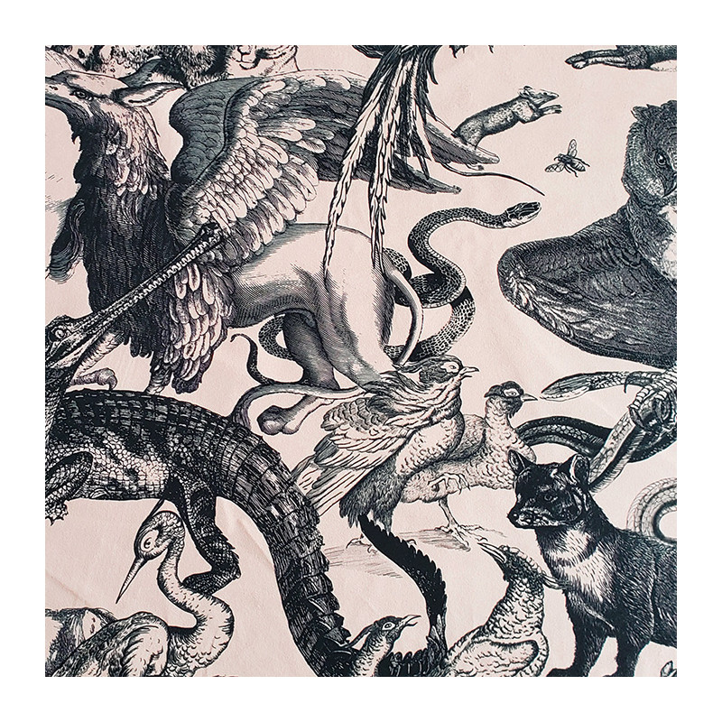 QUIRKY ANIMALS  - velvet fabric- black - pale peach background