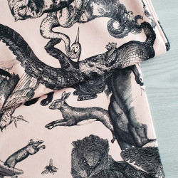 QUIRKY ANIMALS  - velvet fabric- black - pale peach background