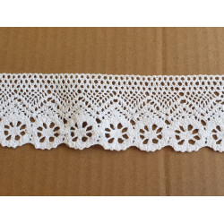 white cotton lace trim - 5cm wide, placed on a beige background