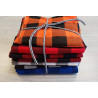 Brushed cotton fabric -  Buffalo check - remnant bundle- 2,4m in total,  tied with a colorful cord, placed on a table,