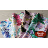 Outdoor fabric remnants bundle - floral designs mix, 4 pieces of the fabric, placed on a table