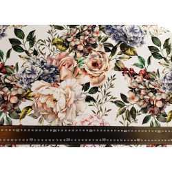 Hydrangeas flowers on off white - velvet fabric, the shot with the ruler, to show the size of the dpattern