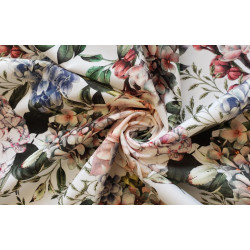 Hydrangeas flowers on off white - velvet fabric, fabric is twisted in the center of the frame