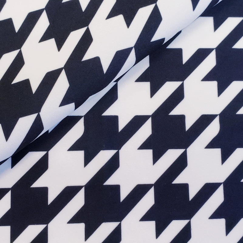 Classic houndstooth design Black& Off-white - velvet fabric, the fabric photo with the fold