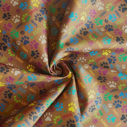 Mini Dog's paws -Brown - Water resistant canvas fabric