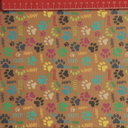 Mini Dog's paws on brown- fully waterproof fabric, the fabric with measuring tape