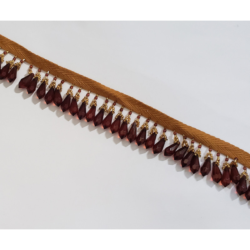 Glass bead fringing - brown- 3,5cm long