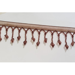 Glass bead fringing - brown - 6cm long, placed on a white background