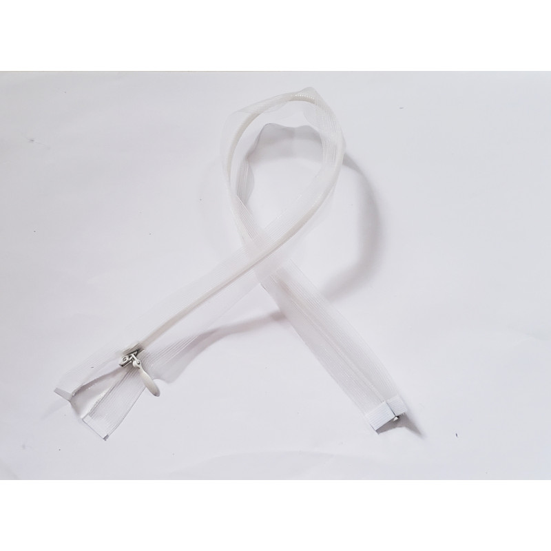 Invisible Zip 40 cm - ivory - transparent - open end zip, placed  on a white background