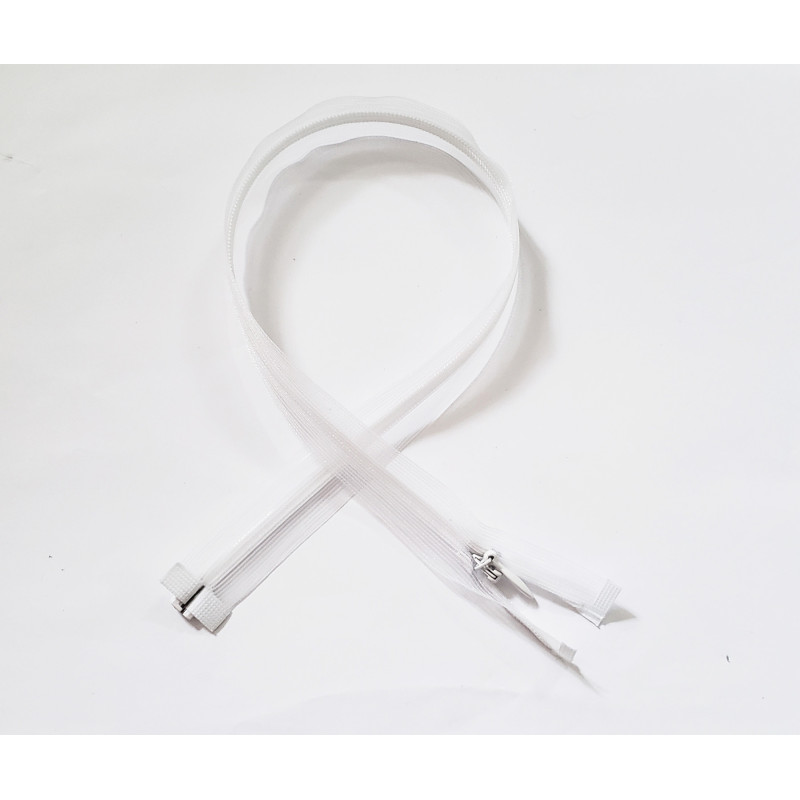 Invisible Zip 40 cm - white- transparent - open end zip, placed  on a white background