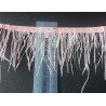 Ostrich feather fringe trim- light pink color, placed with the ruler on a black, contrasting background