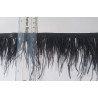 Ostrich feather fringe trim- black color, placed with the ruler on a white, contrasting background