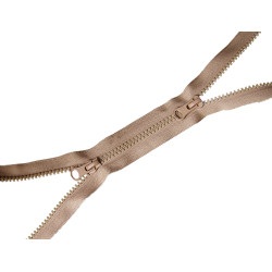 double slider chunky zip -  dark beige  -95cm long, placed on a white background