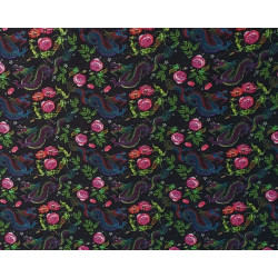 Water-resistant canvas fabric - Mini Dragons&Roses on black