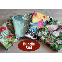 water-resistant fabric remnants bundle - tropical designs, placed on a wooden table