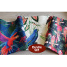 Outdoor fabric remnants bundle - mix of parrot designs- 3 pieces placed on table