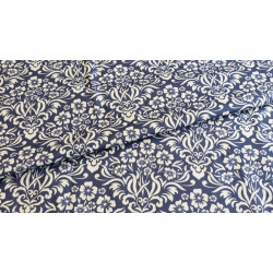 Floral damask - navy on natural- canvas- remnant 50/146cm
