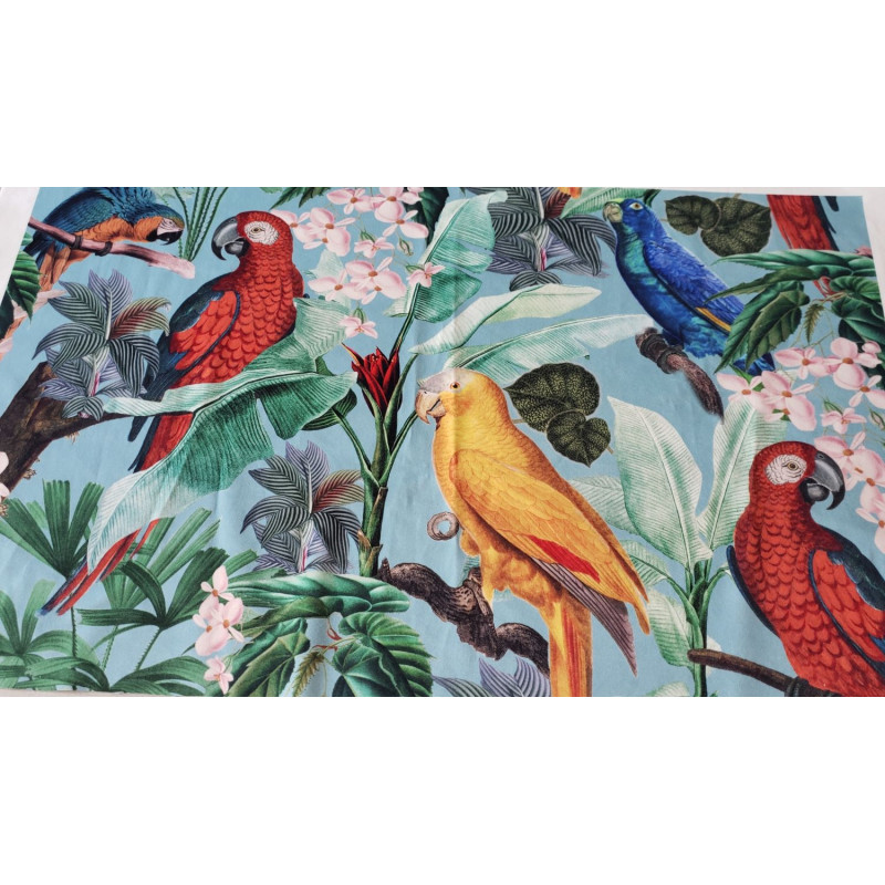 Vintage parrots - blue - velvet - remnant 45/70cm