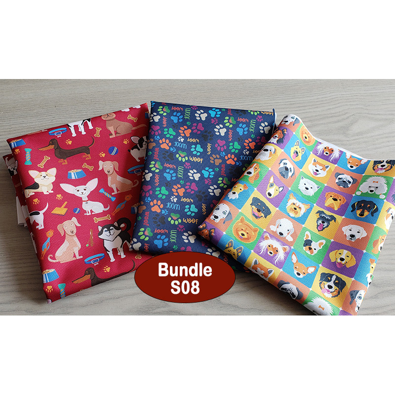 Outdoor fabric remnants bundle - dog theme designs - 3 pieces