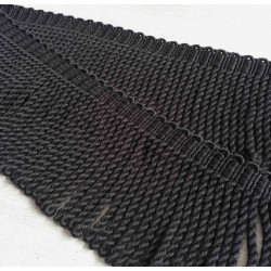 cotton bullion fringe - 120mm - black color, placed on the table with the fold