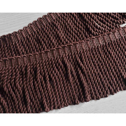 cotton bullion fringe - 120mm - brown color, placed on the table with the fold