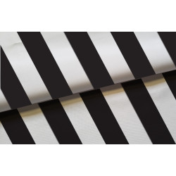 black and white striped waterproof canvas fabric for outdoor cushions and upholstery, placed with the fold